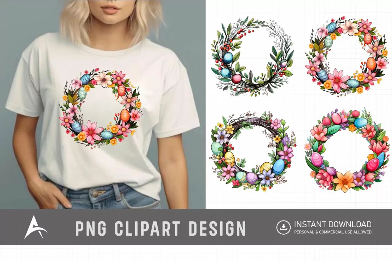 Watercolor Easter Wreath Clipart product image 1