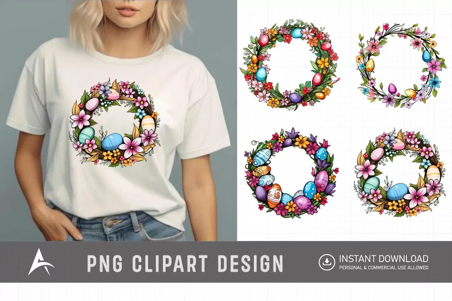 Watercolor Easter Wreath Clipart product image 1