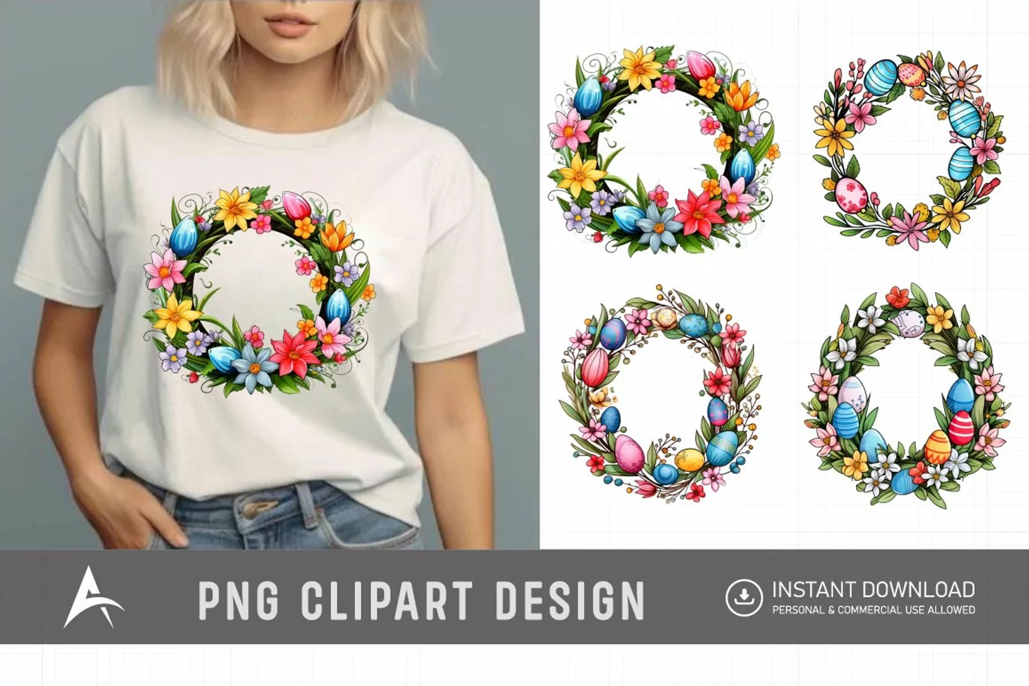 Watercolor Easter Wreath Clipart product image 1