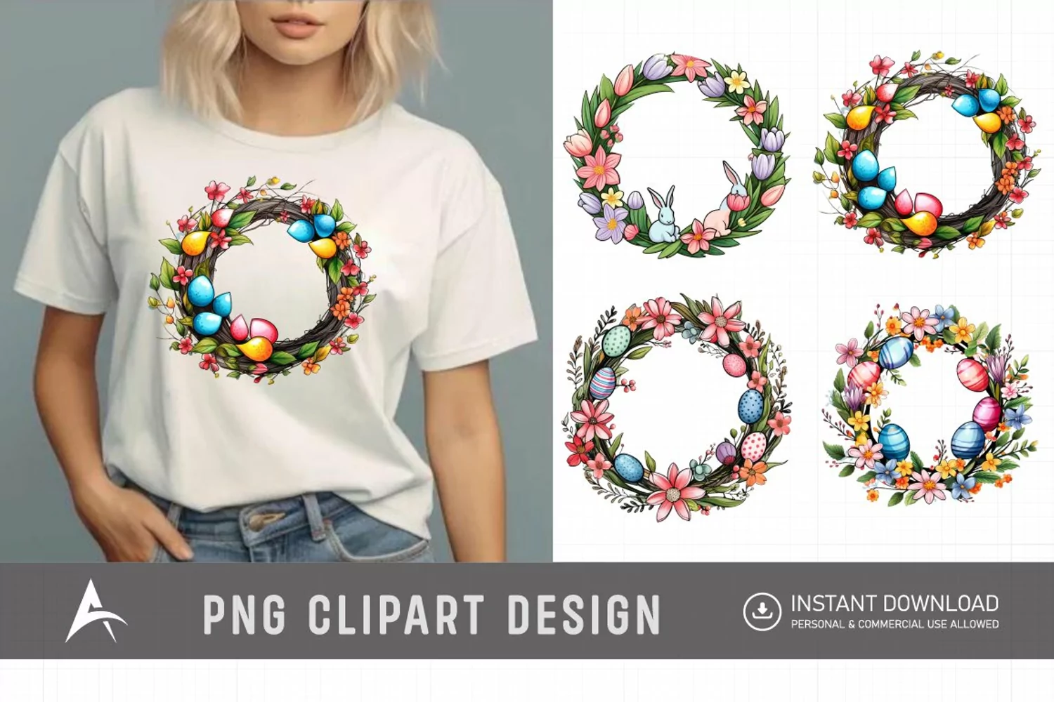 Watercolor Easter Wreath Clipart product image 1