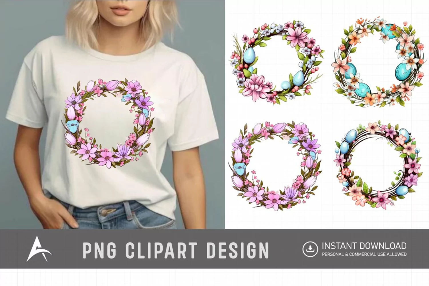 Watercolor Easter Wreath Clipart product image 1