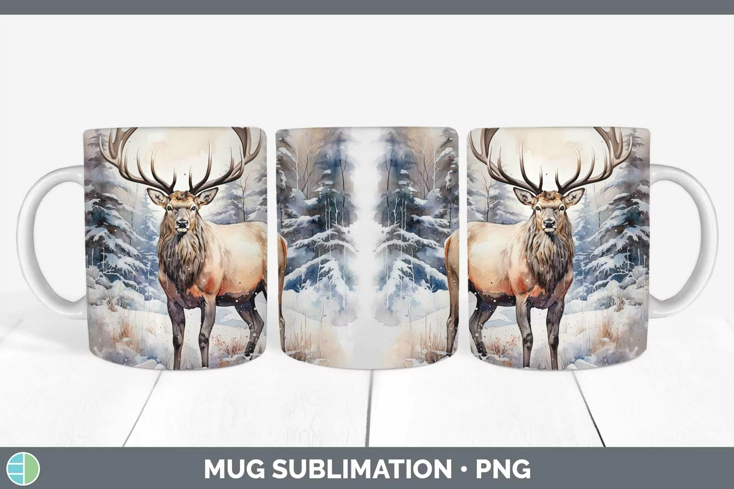 GorgeousWatercolor Elks Mug Wrap design.
