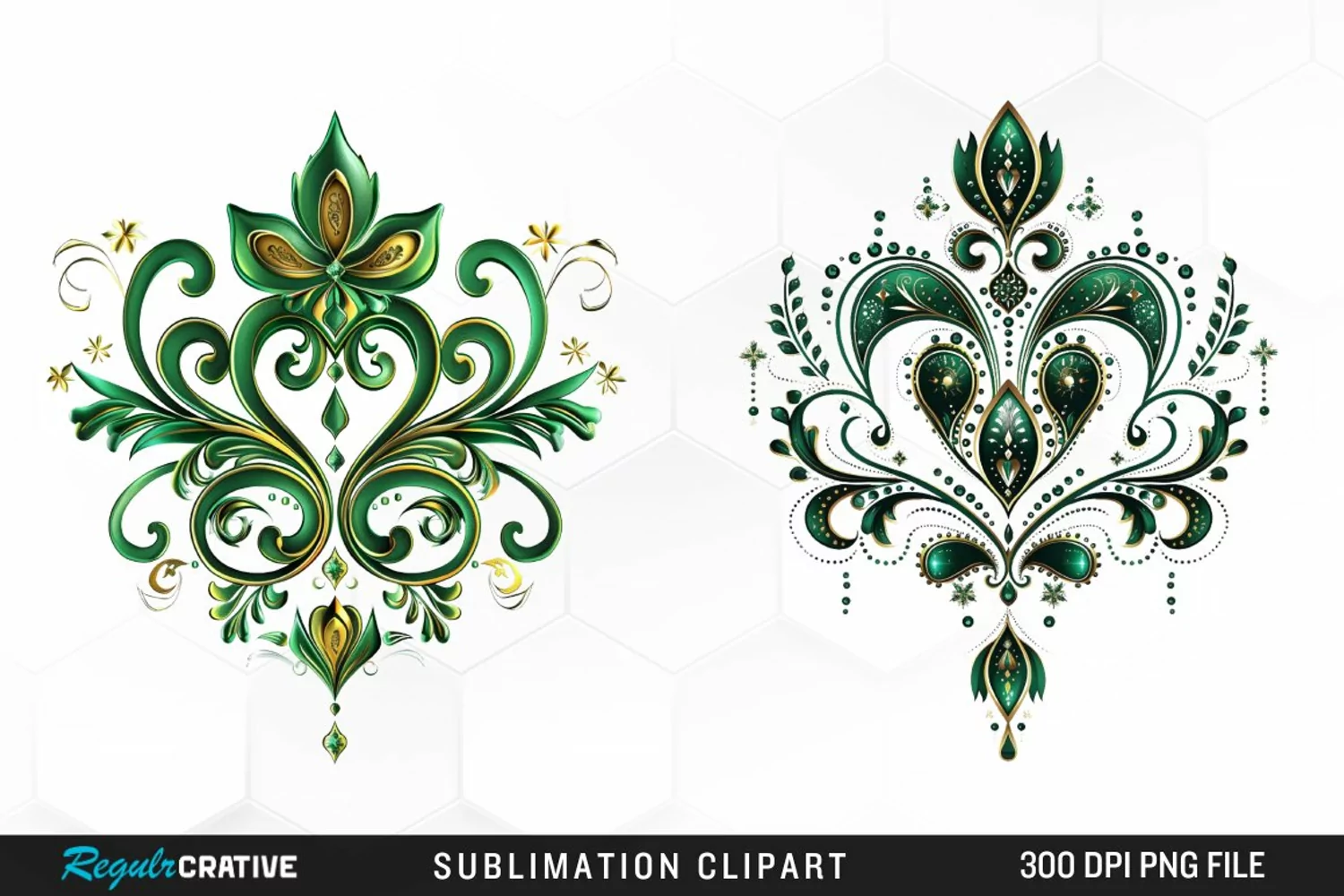 Watercolor Emerald Green Ornament Design Clipart product image 1