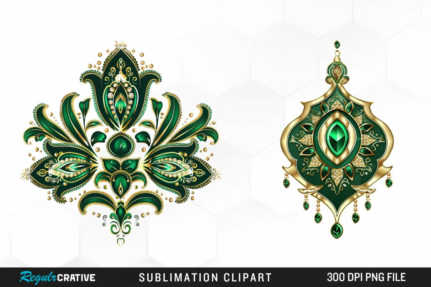 Watercolor Emerald Green Ornament Artwork Clipart product image 1