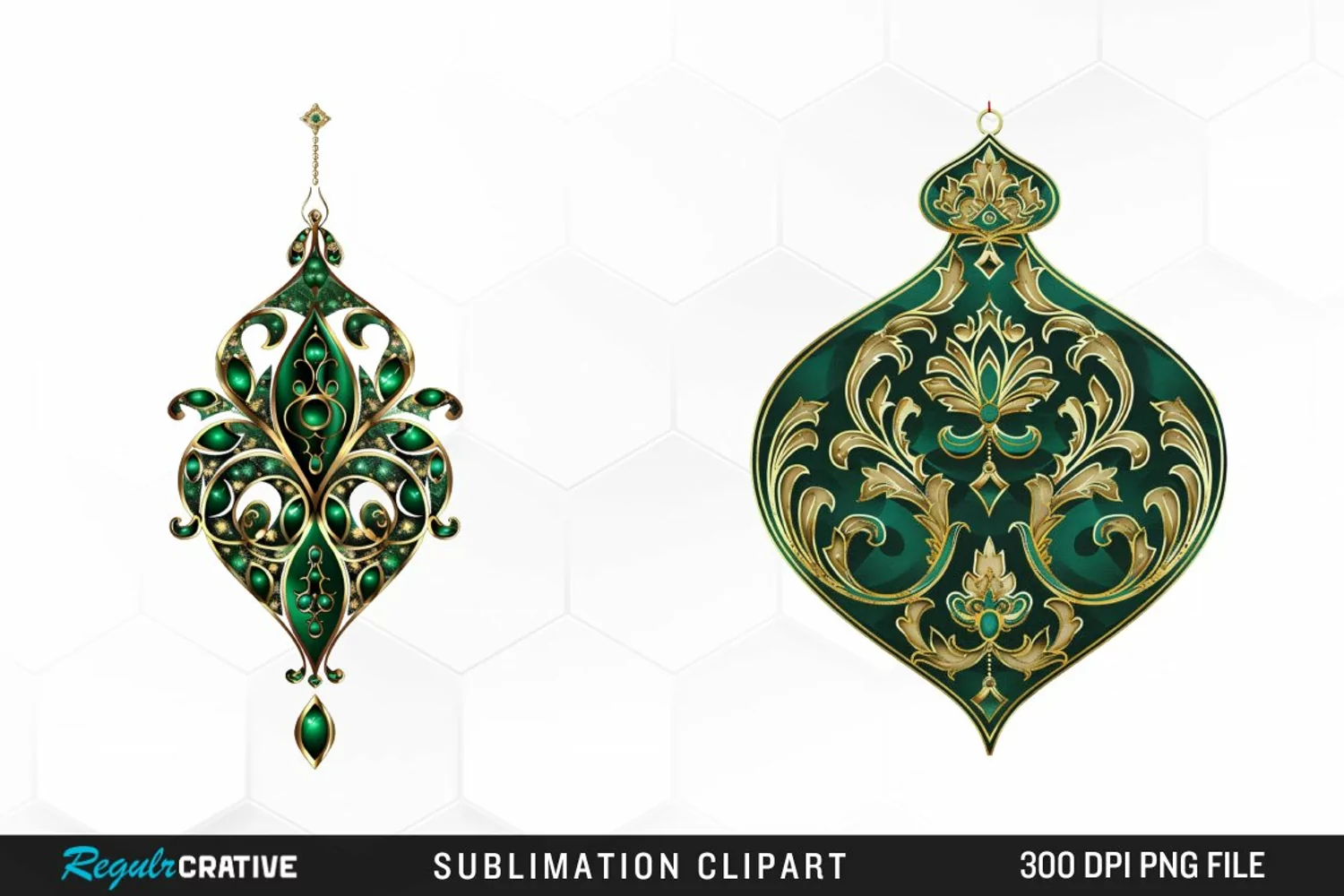 Watercolor Emerald Green Ornament Design Clipart product image 1