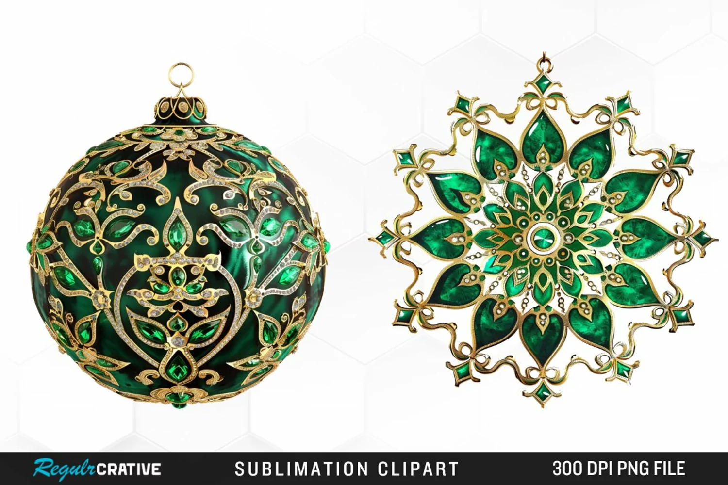 Watercolor Emerald Green Ornament Design Clipart product image 1