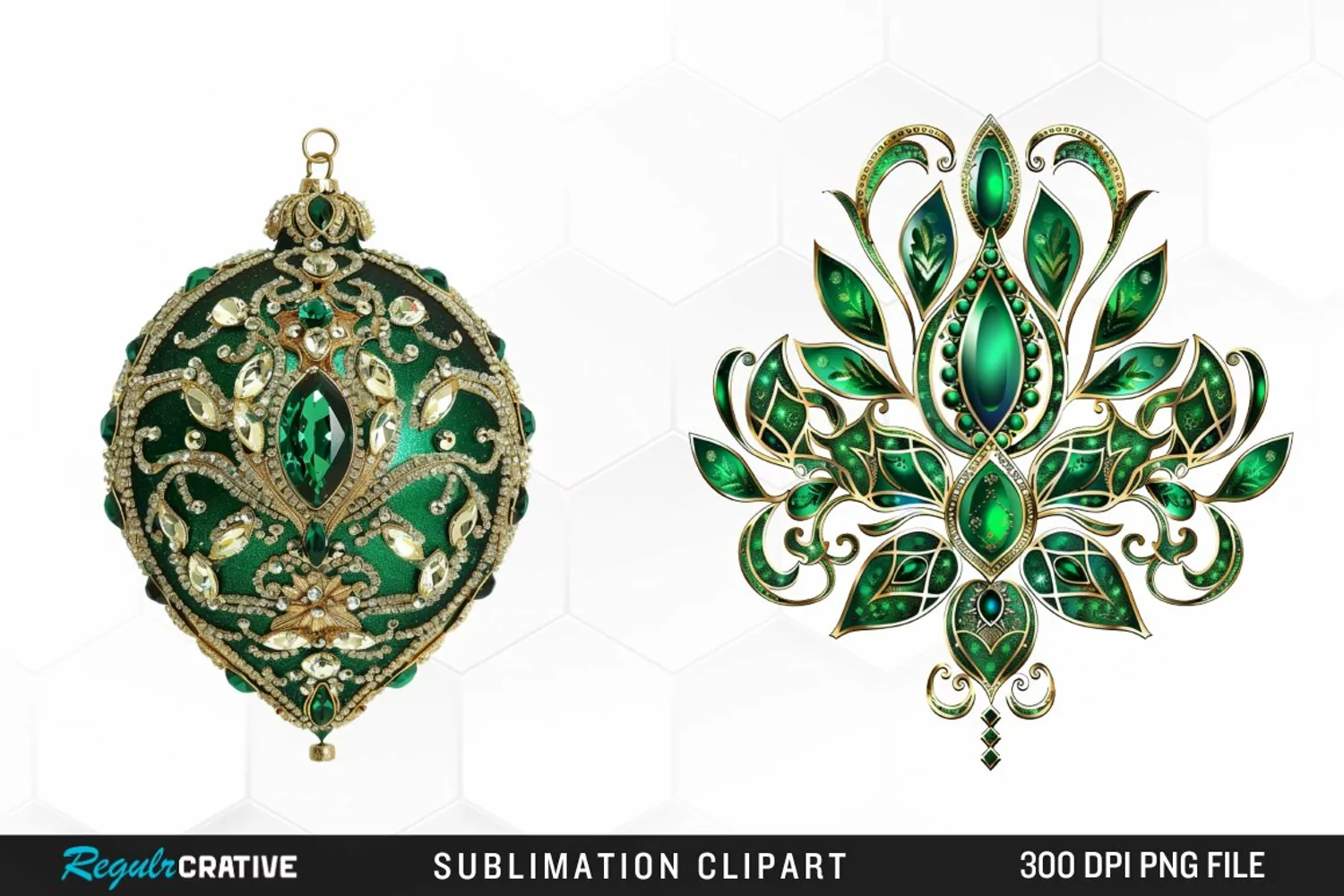 Watercolor Emerald Green Ornament Design Clipart product image 1