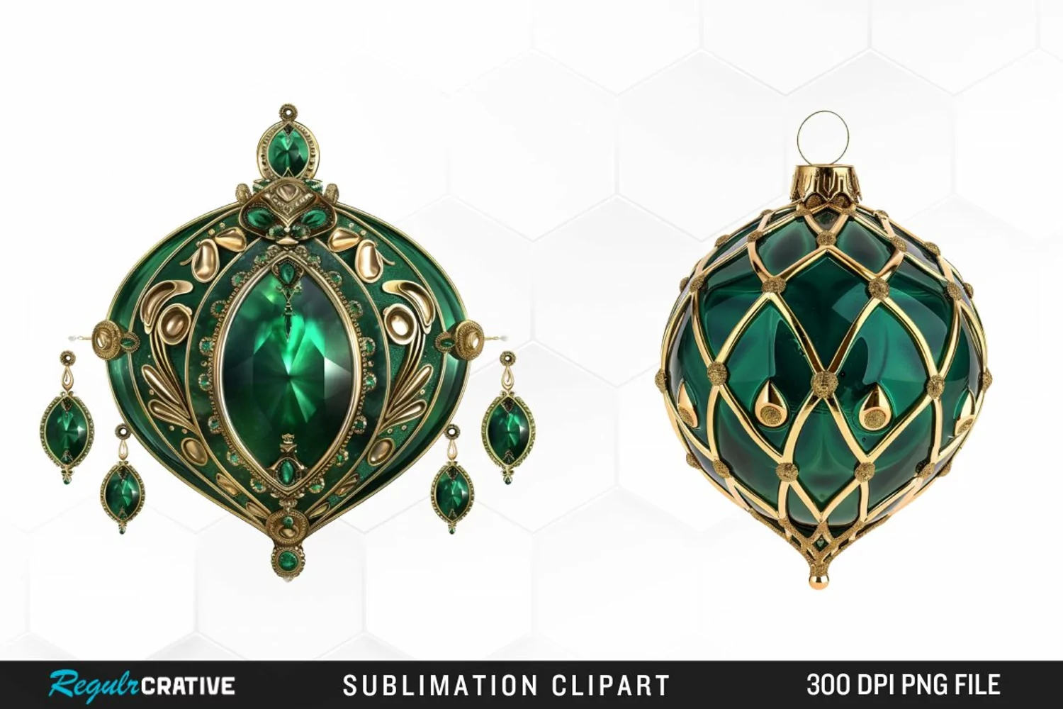 Watercolor Emerald Green Ornament Design Clipart product image 1