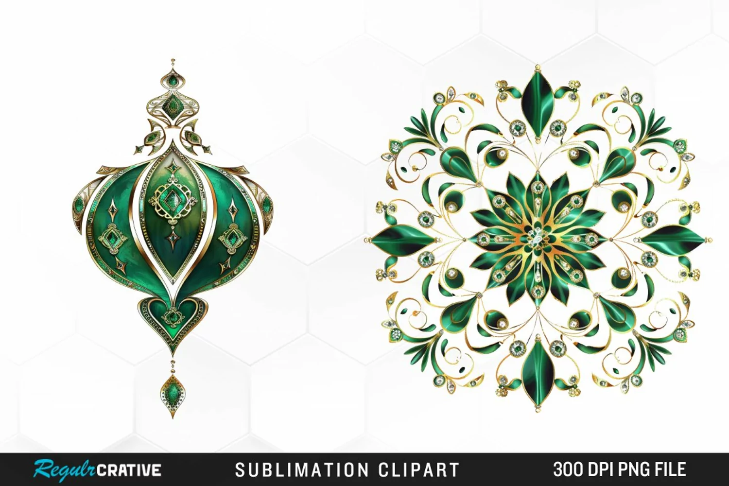 Watercolor Emerald Green Ornament Design Clipart product image 1