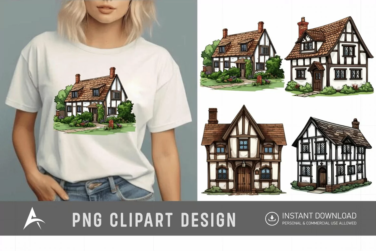 Watercolor English Village House Clipart product image 1
