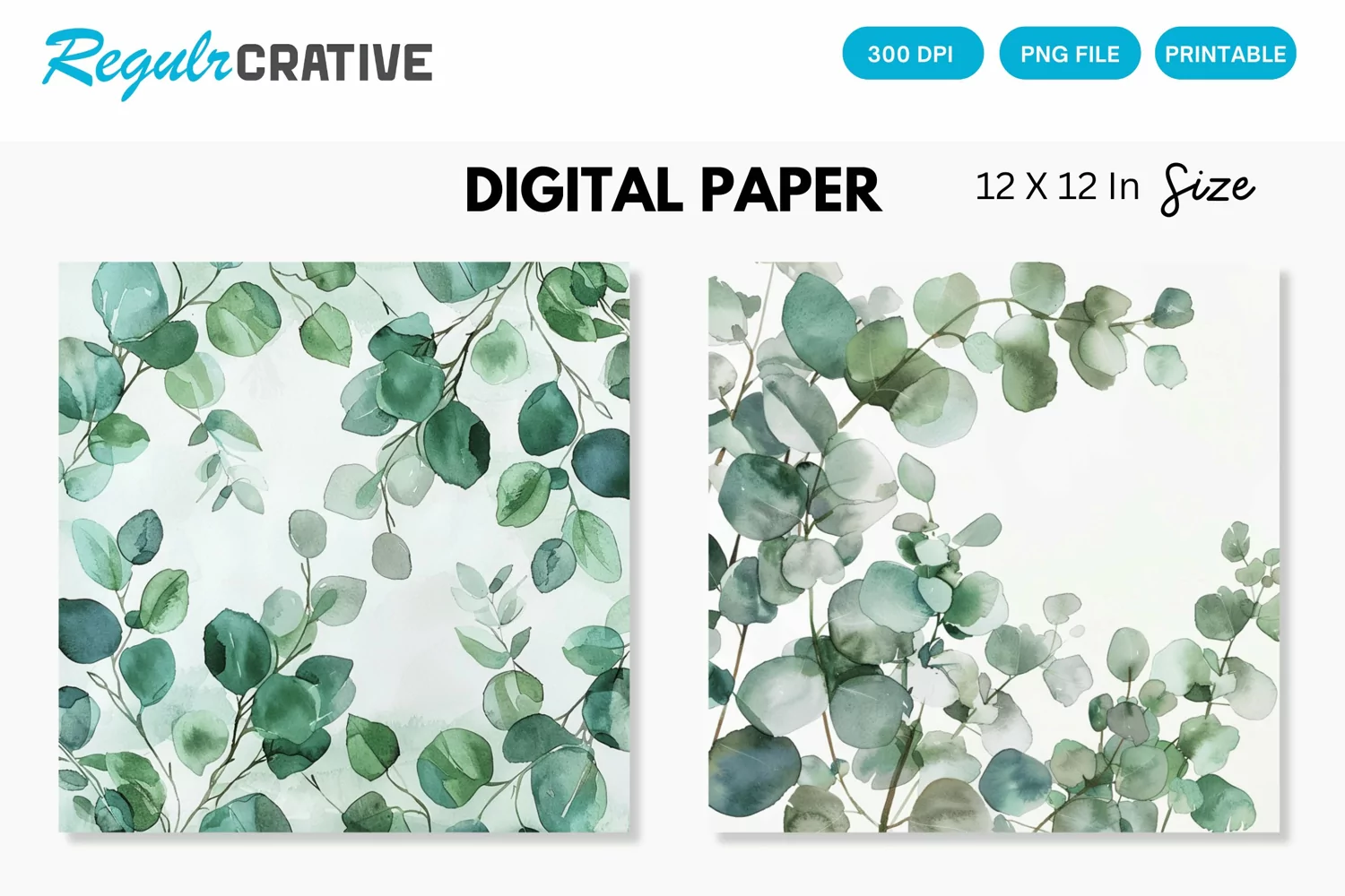 Watercolor Eucalyptus Seamless Digital Paper, Eucalyptus PNG product image 1
