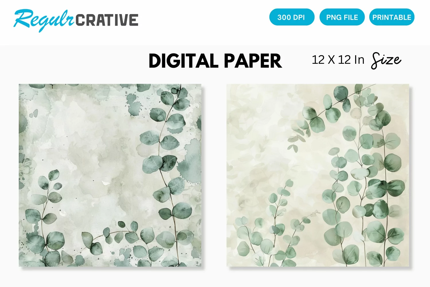 Watercolor Eucalyptus Seamless Digital Paper, Eucalyptus PNG product image 1