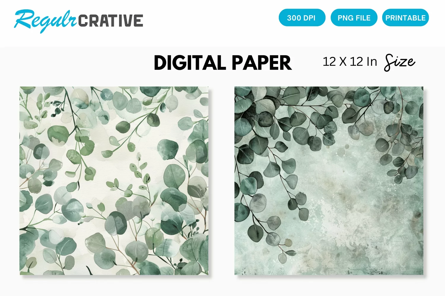 Watercolor Eucalyptus Seamless Digital Paper, Eucalyptus PNG product image 1