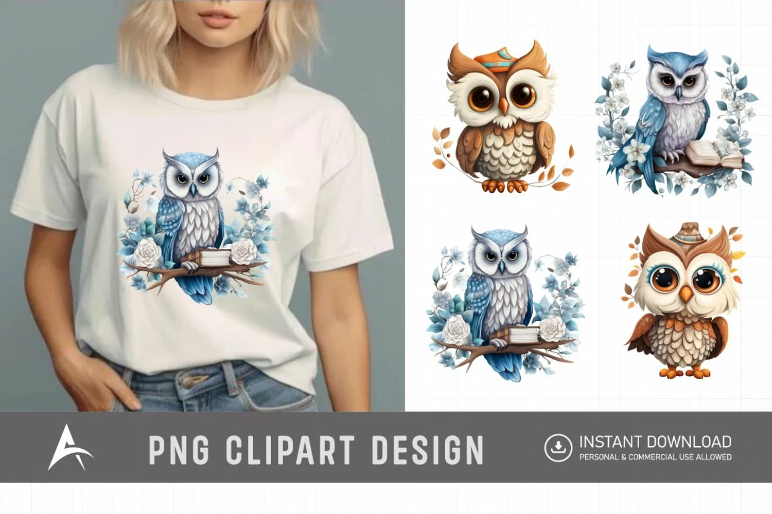 Watercolor Fairytale Owl Clipart product image 1
