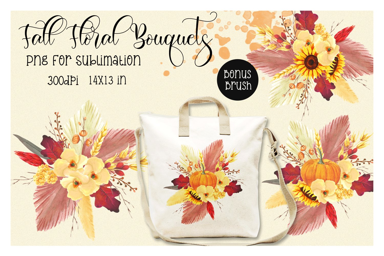 Dried Flowers and pumpkin Bouquets | fall clipart |png