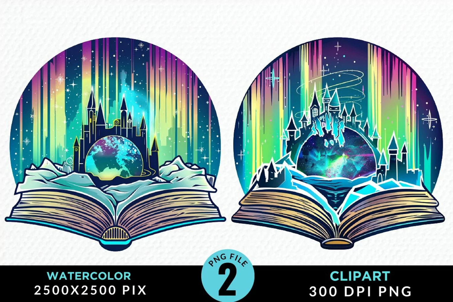 Watercolor Fantasy Books Collection Clipart product image 1