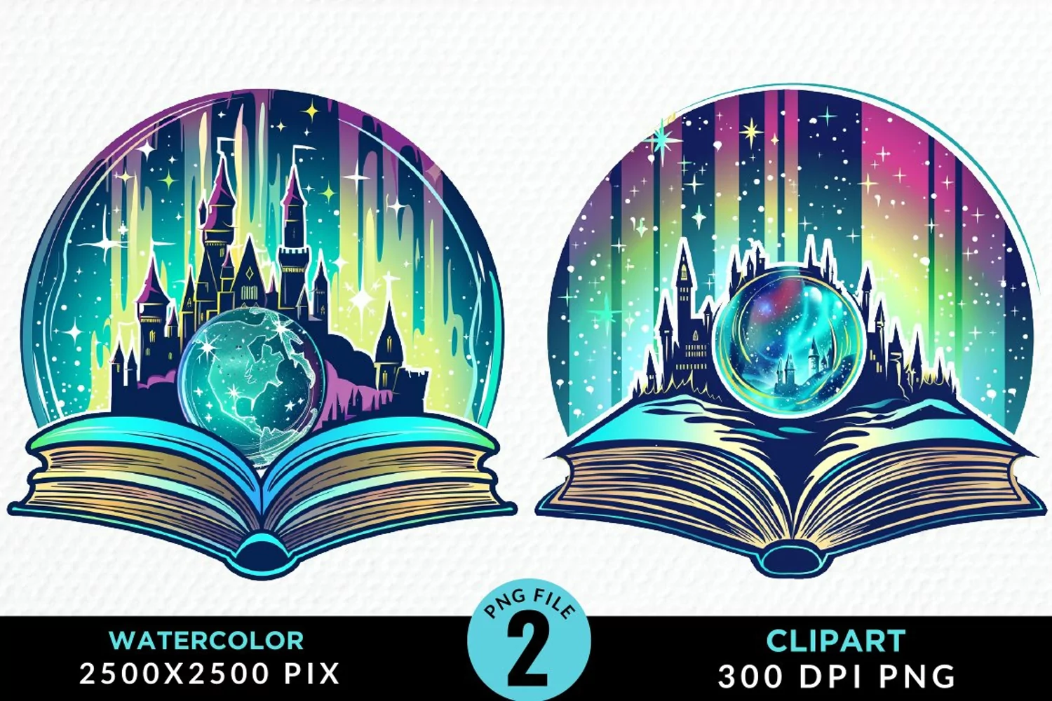 Watercolor Fantasy Books Collection Art Clipart product image 1