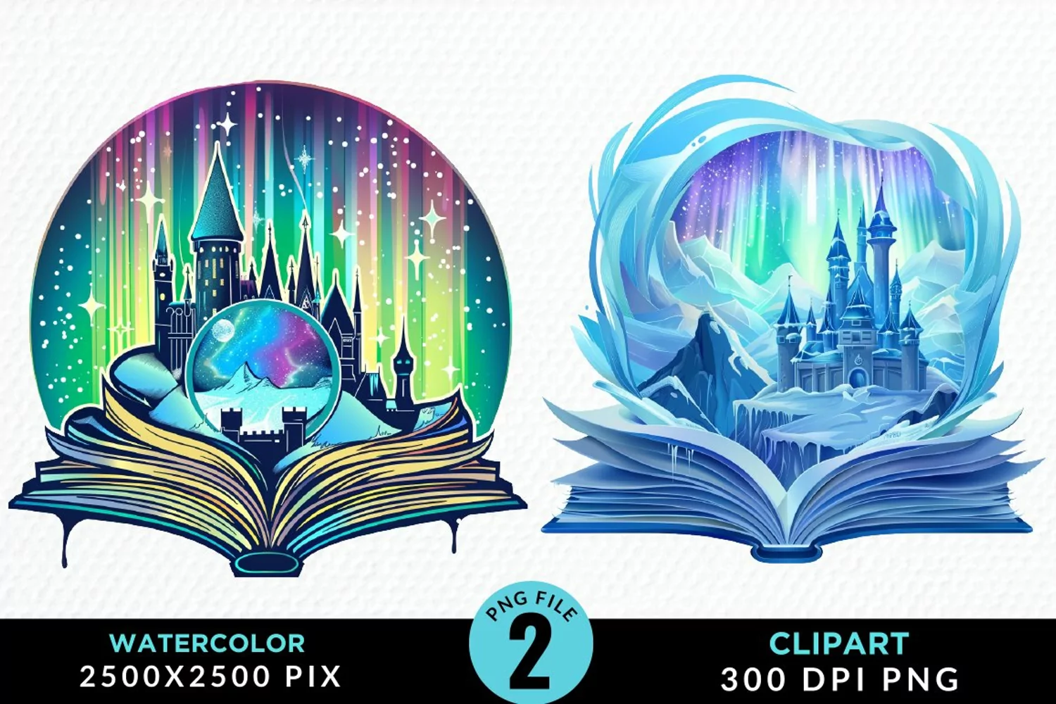 Watercolor Fantasy Books Collection Clipart product image 1