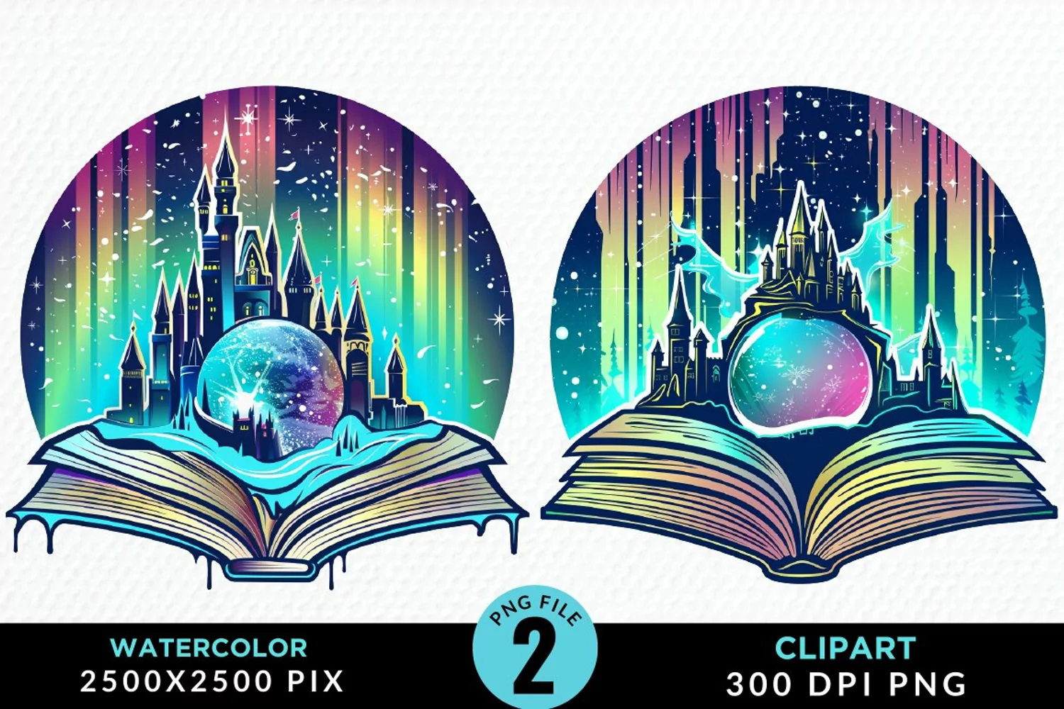 Watercolor Fantasy Books Collection Clipart product image 1
