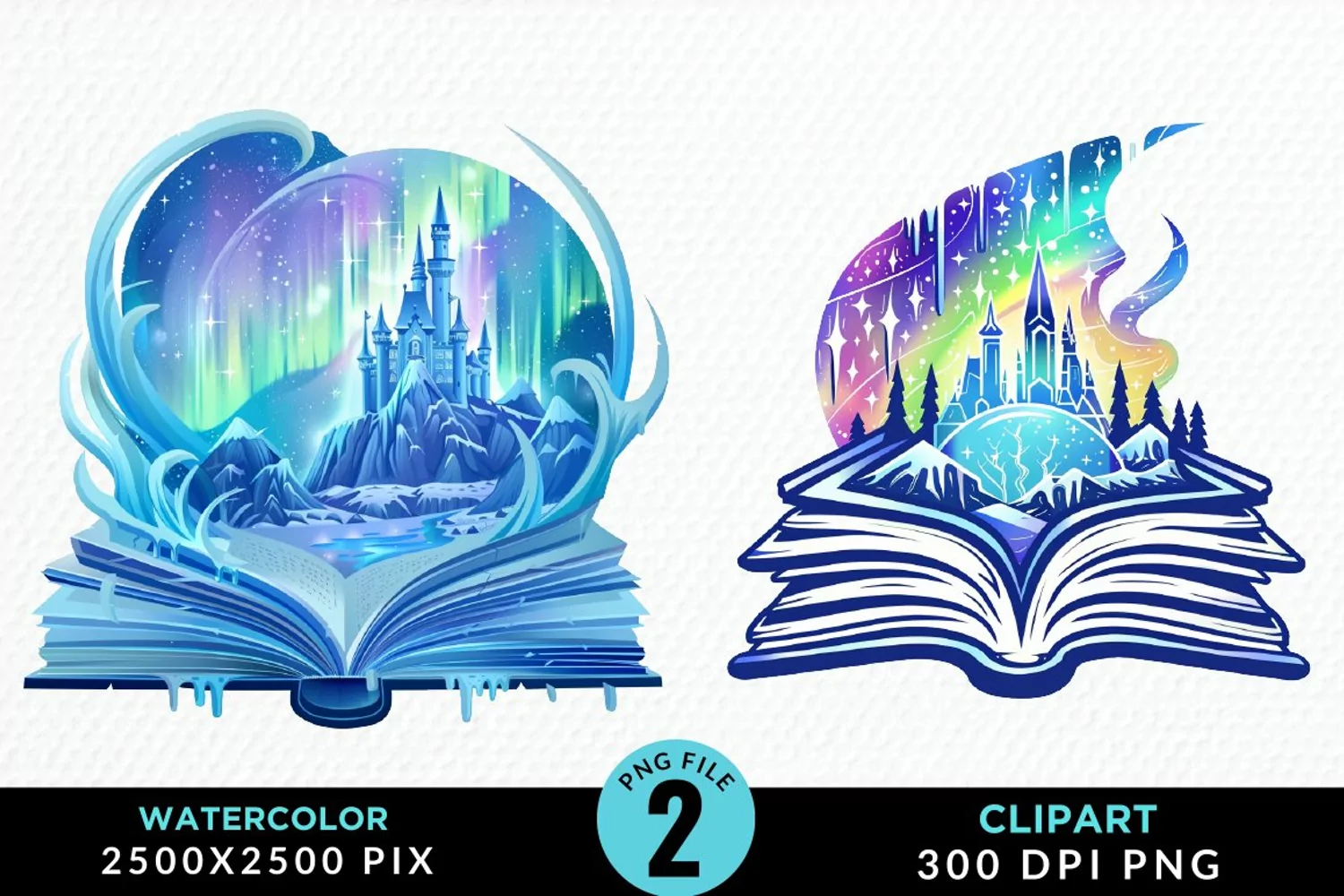 Watercolor Fantasy Books Collection Clipart product image 1