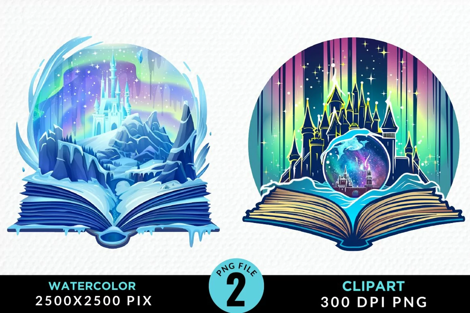 Watercolor Fantasy Books Collection Clipart product image 1