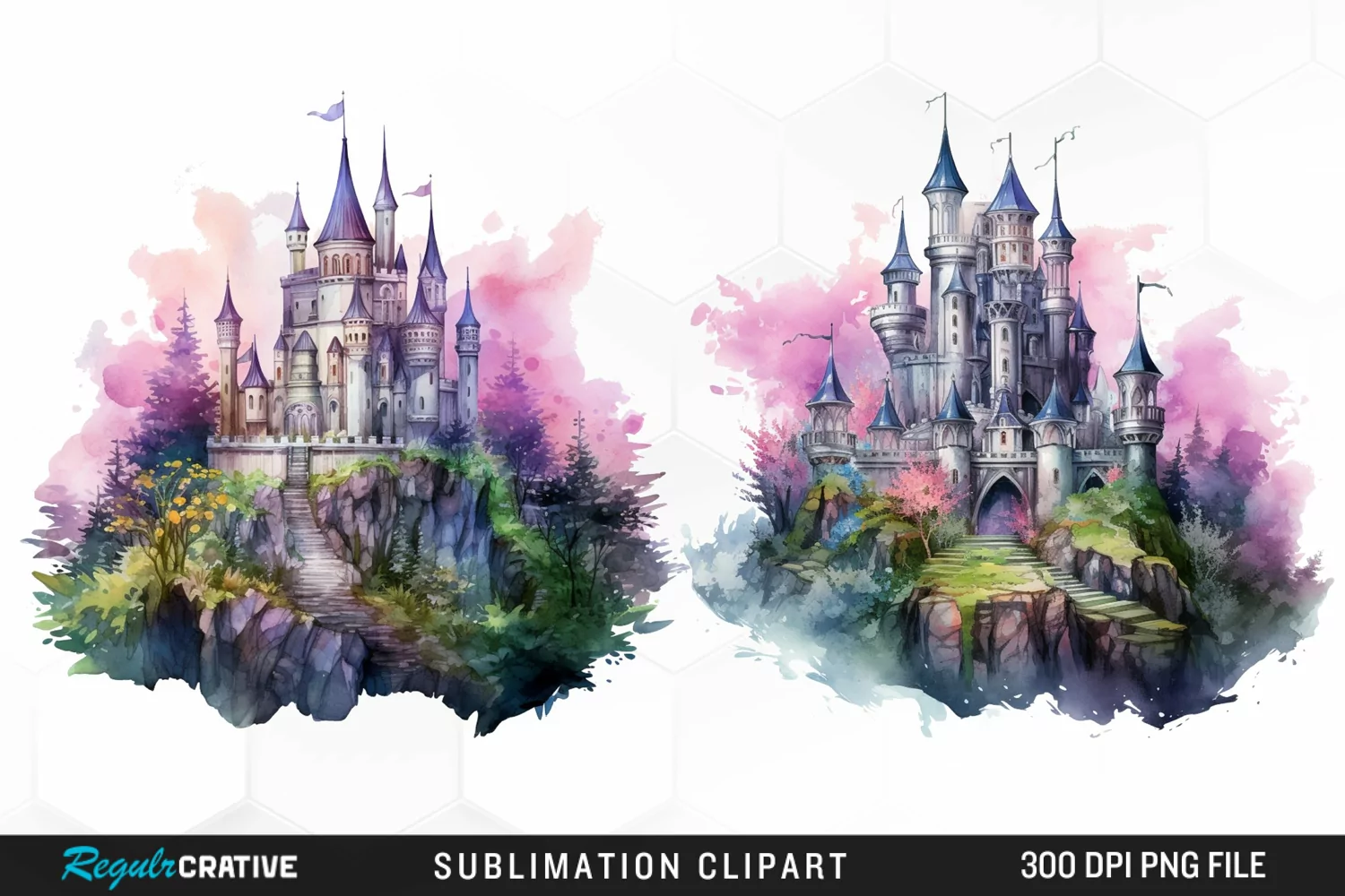 Watercolor Fantasy Castles Graphic Clipart product image 1