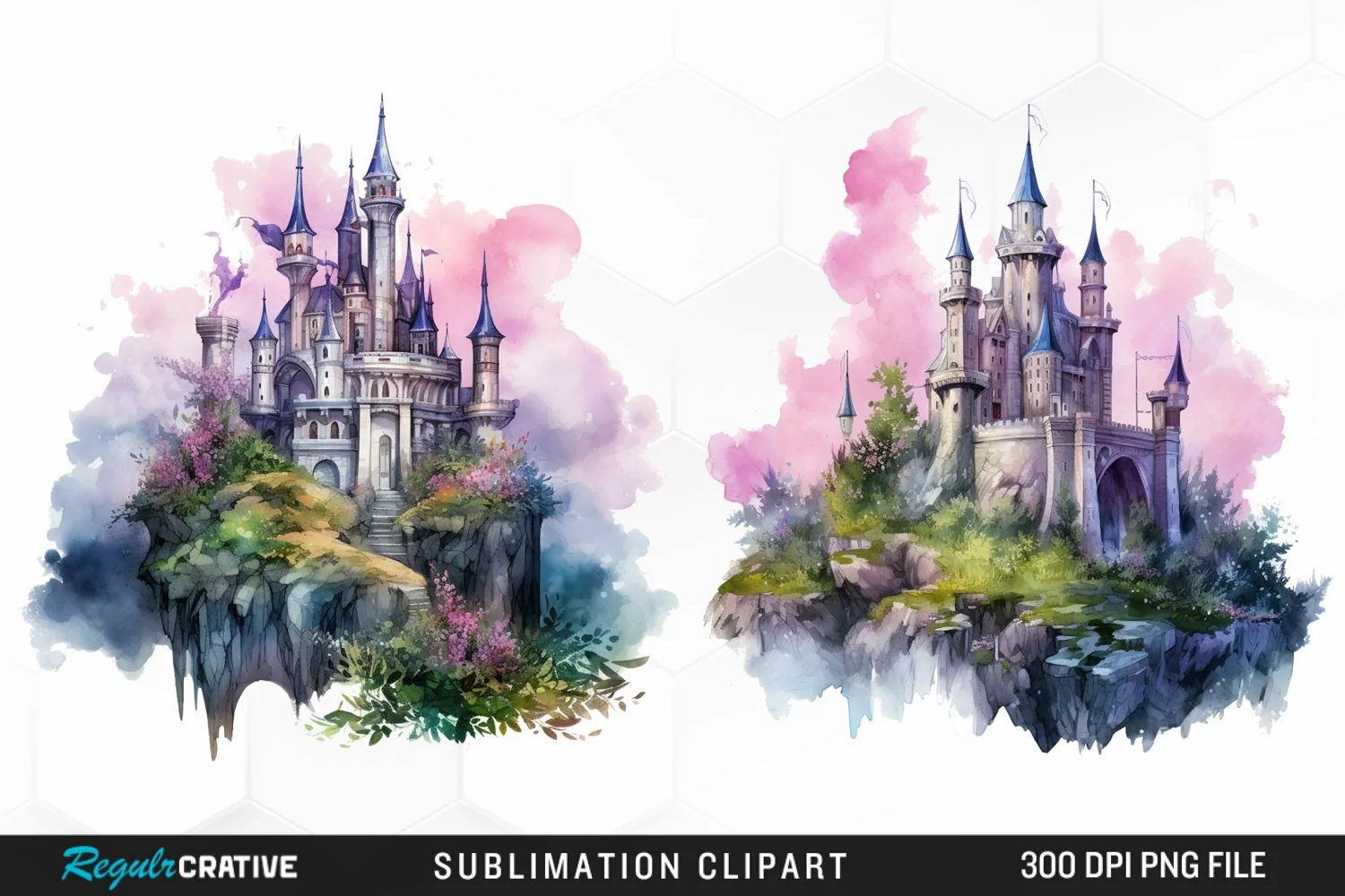 Watercolor Fantasy Castles Graphic Clipart product image 1