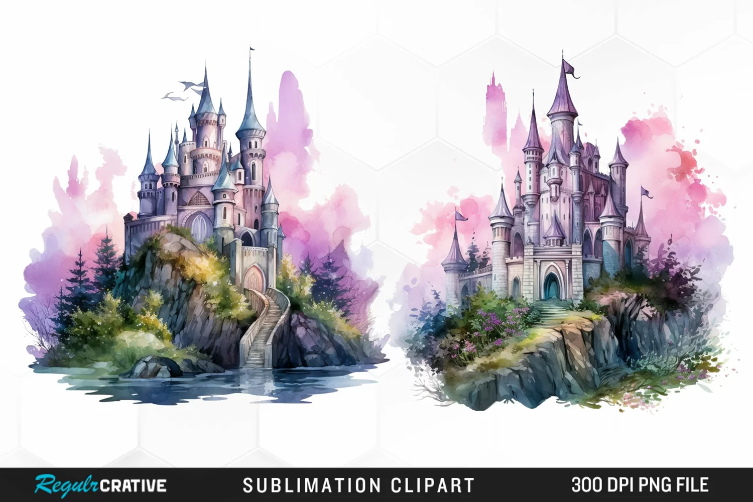 Watercolor Fantasy Castles Graphic Clipart product image 1