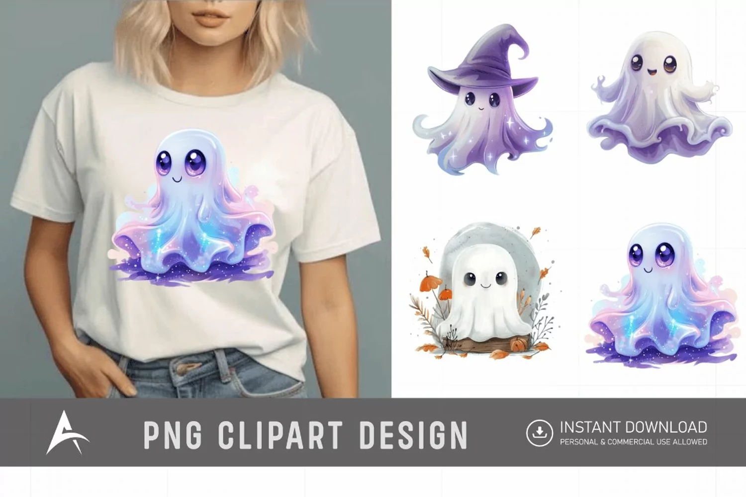 Watercolor Fantasy Cute Ghost Clipart product image 1