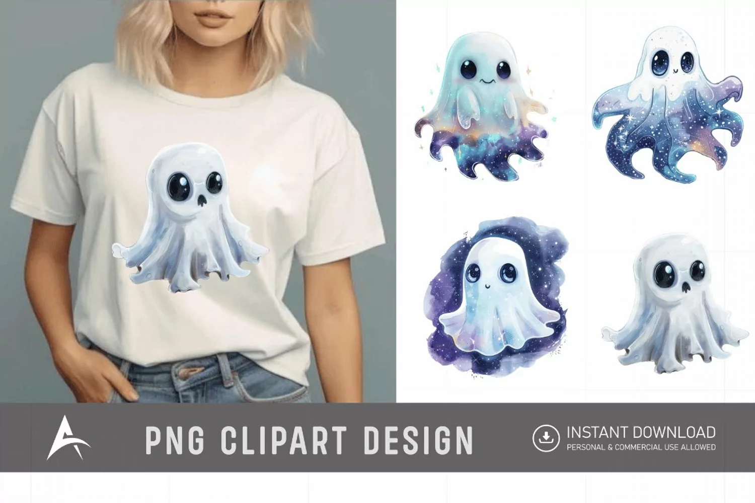Watercolor Fantasy Cute Ghost Clipart product image 1