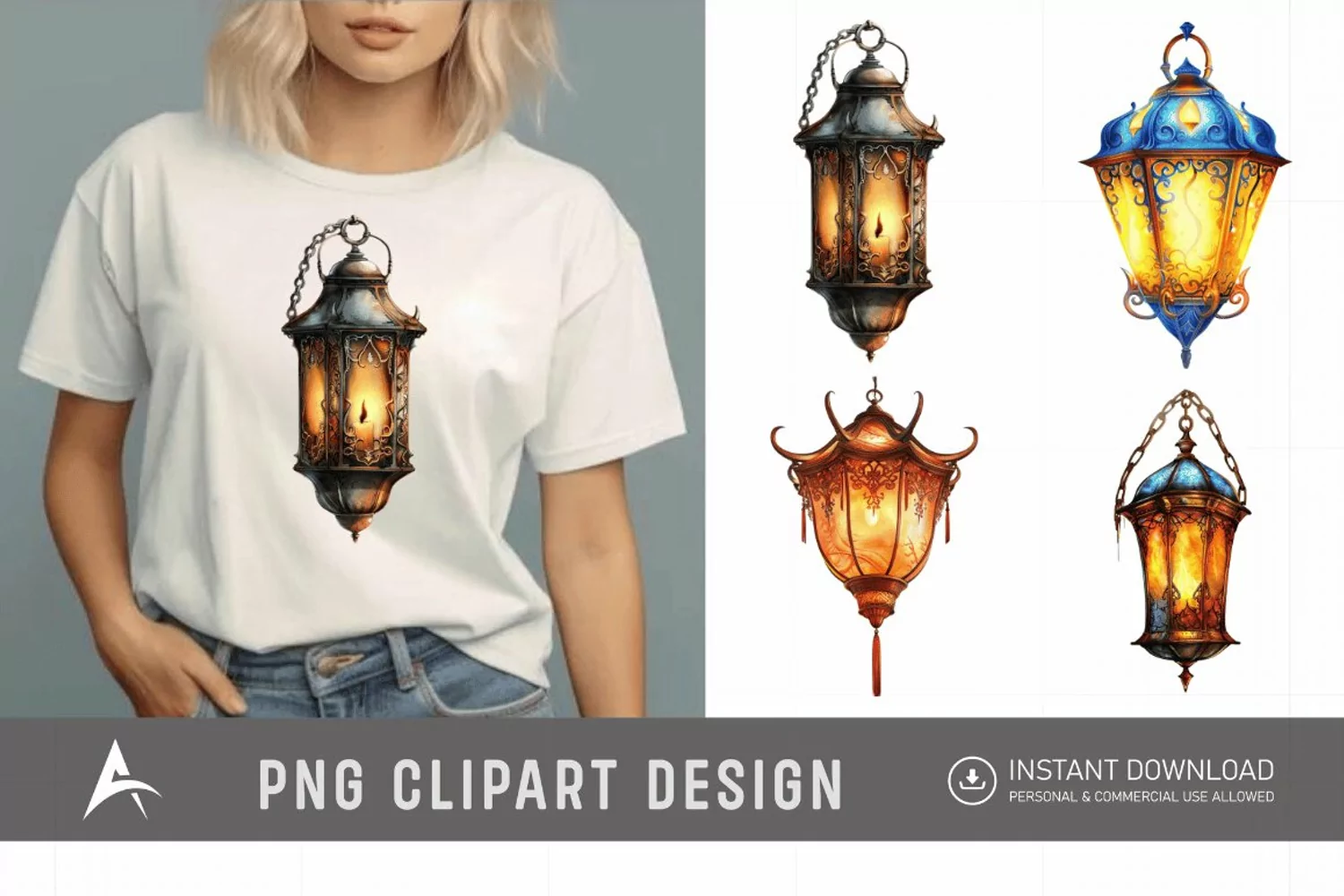 Watercolor Fantasy Lanterns Clipart product image 1