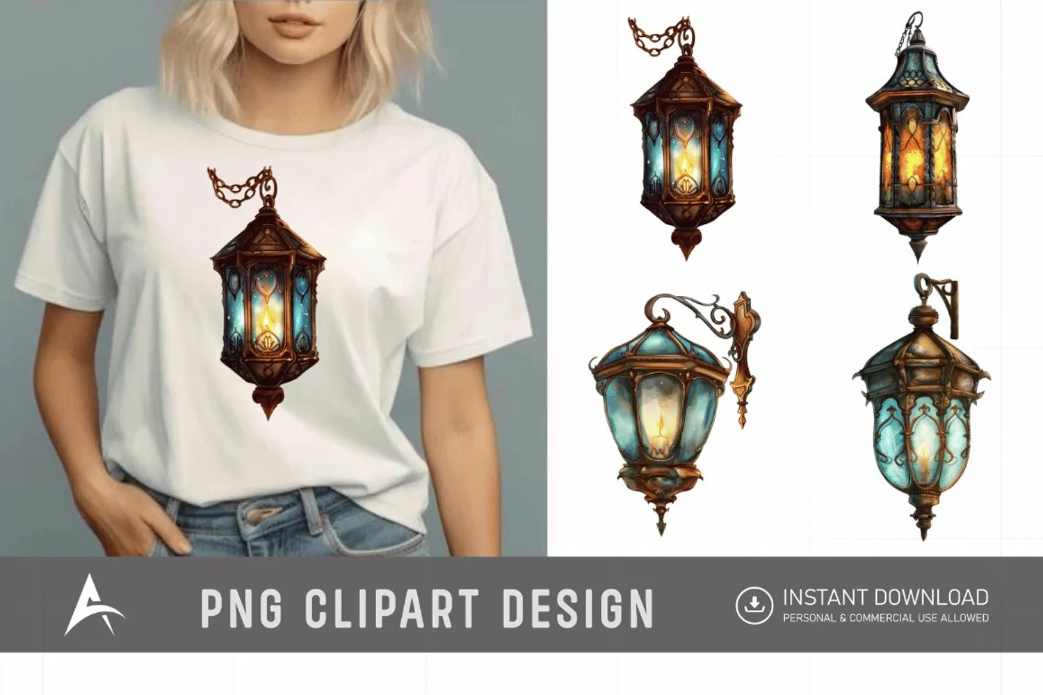 Watercolor Fantasy Lanterns Clipart product image 1