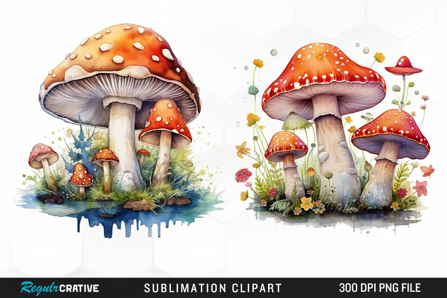 Watercolor Fantasy Mushroom Clipart product image 1