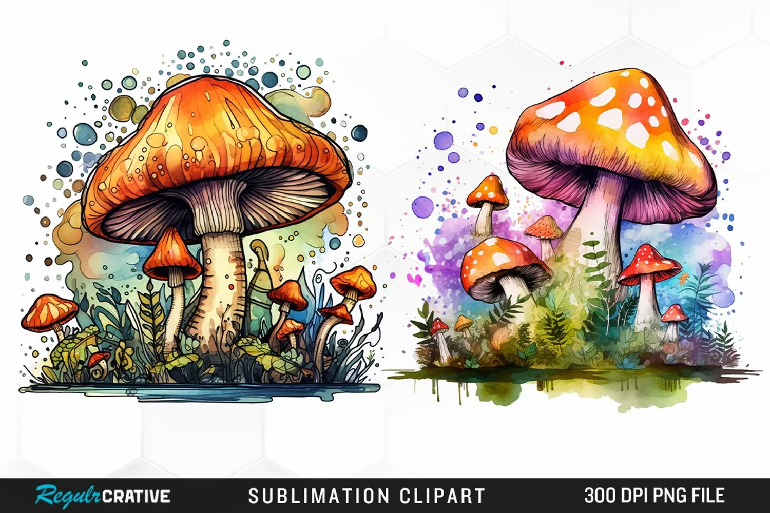 Watercolor Fantasy Mushroom Clipart product image 1