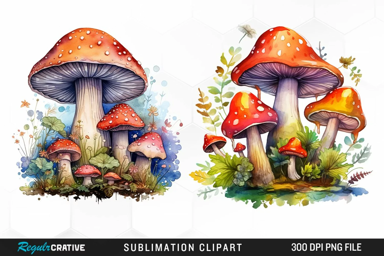 Watercolor Fantasy Mushroom Clipart product image 1