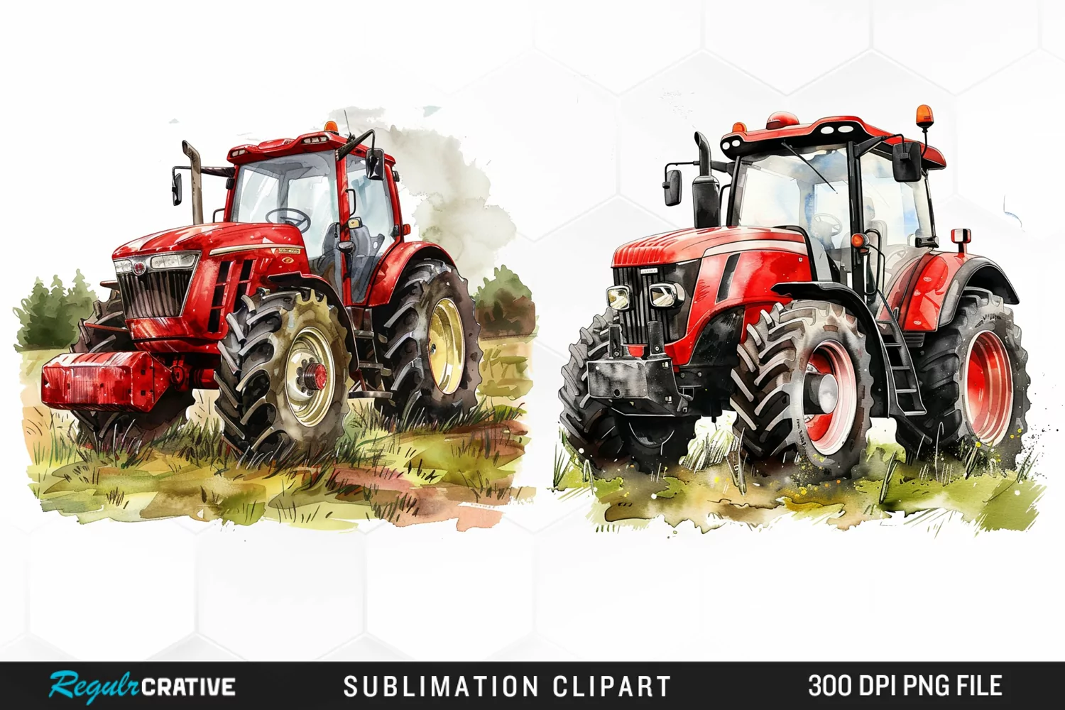Watercolor Farm Red Tractor Graphic Clipart product image 1