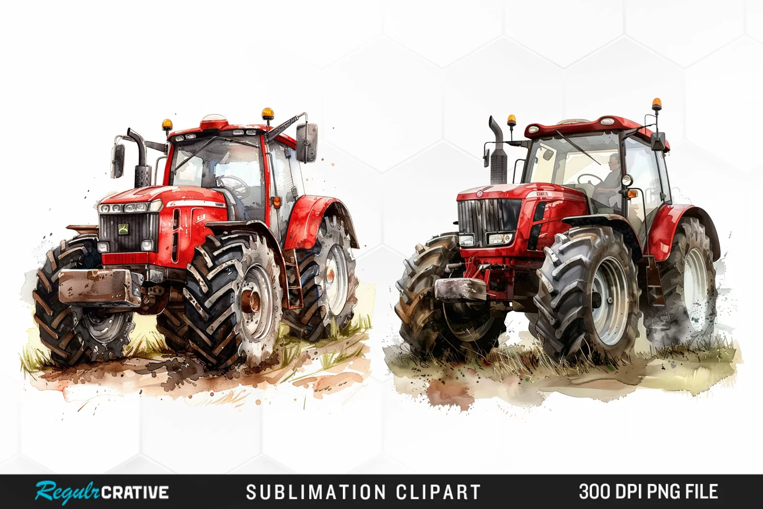 Watercolor Farm Red Tractor Graphic Clipart product image 1