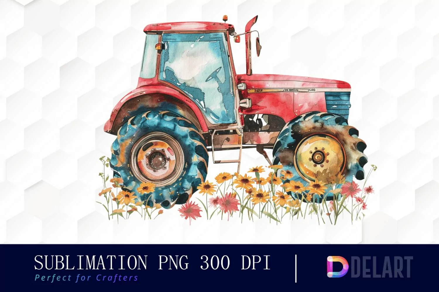 Farm Tractor Floral Watercolor Clipart product image 1
