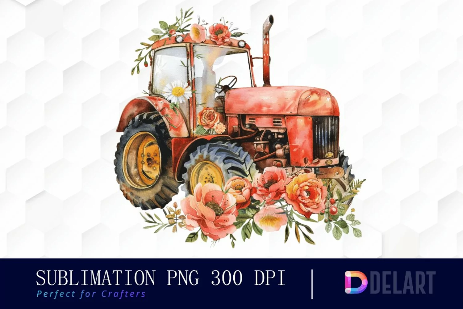 Farm Tractor Floral Image Clipart product image 1