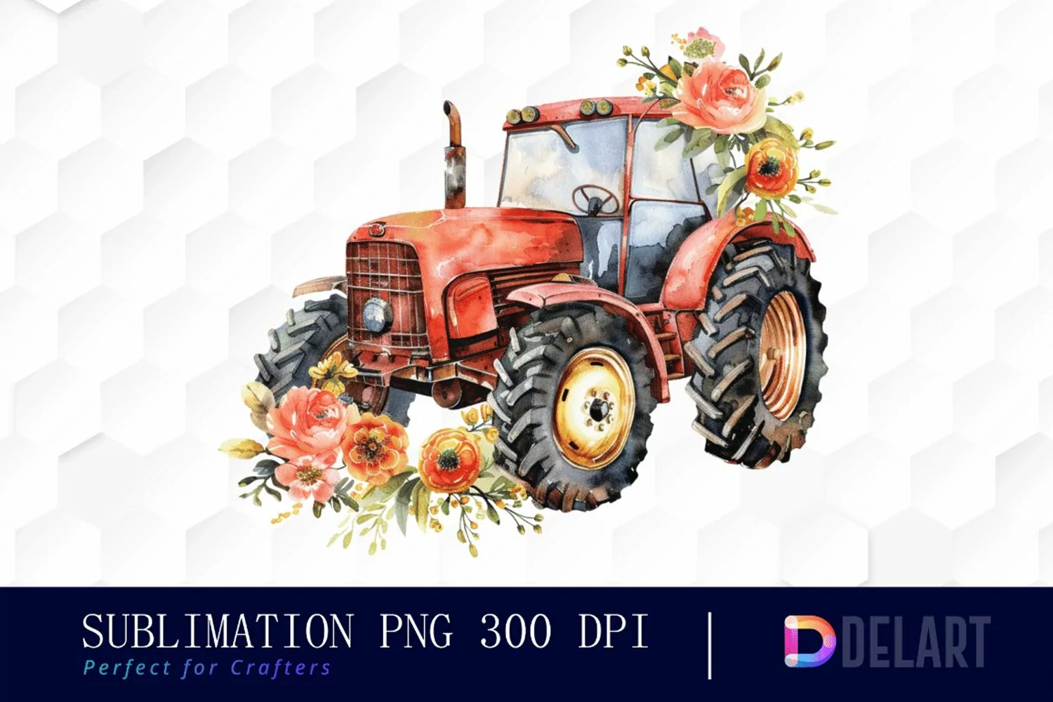 Farm Tractor Floral Graphics Clipart product image 1