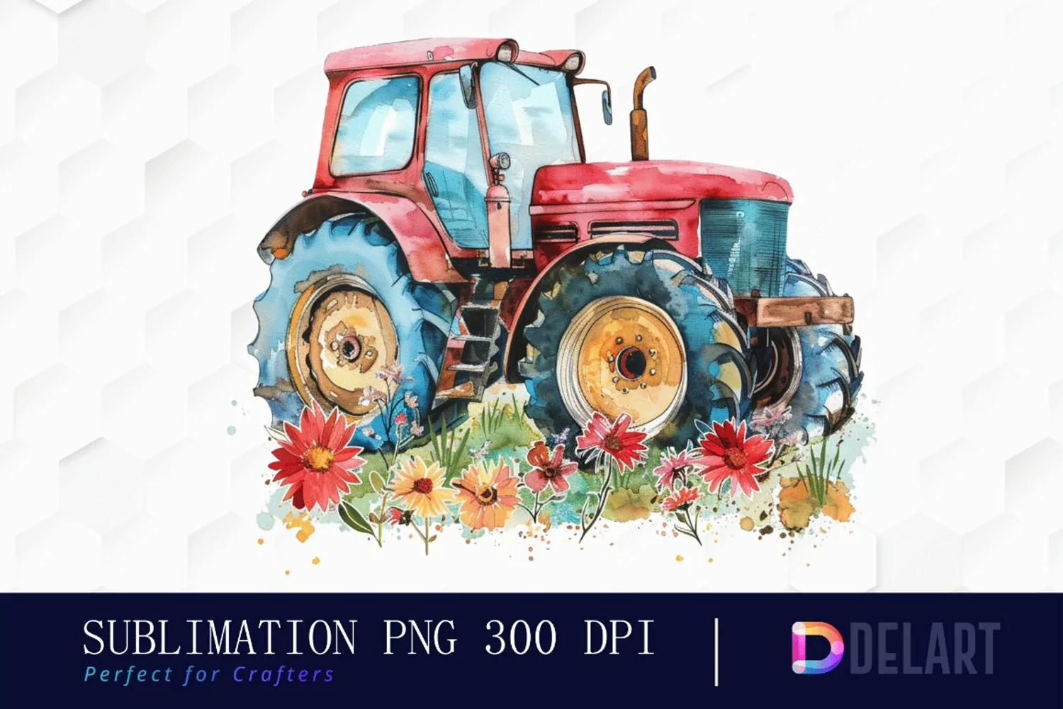 Farm Tractor Floral Image Clipart product image 1