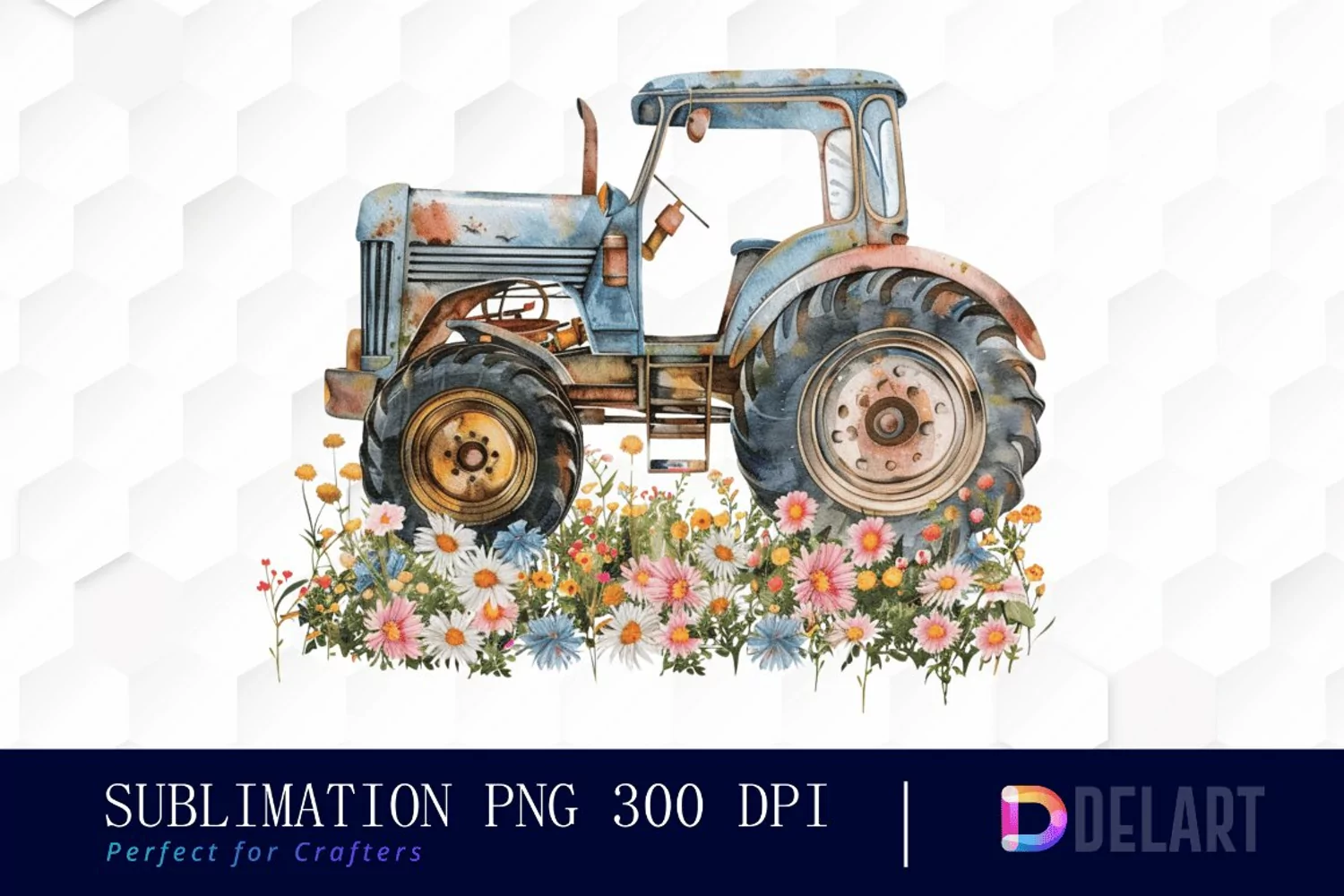 Farm Tractor Floral Graphics Clipart product image 1