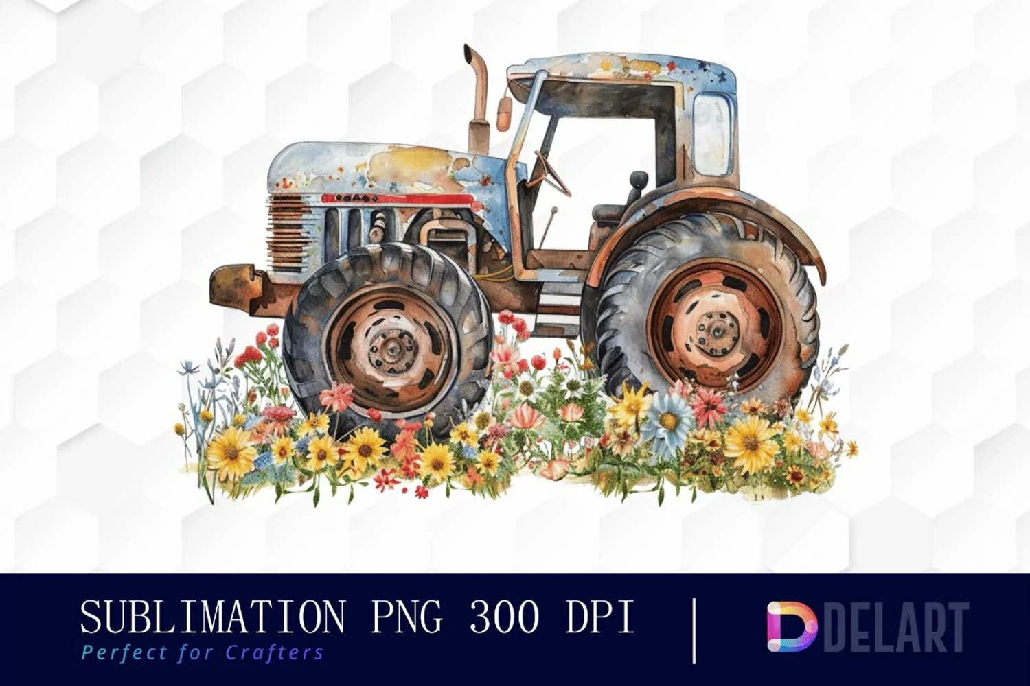 Farm Tractor Floral PNG Clipart product image 1