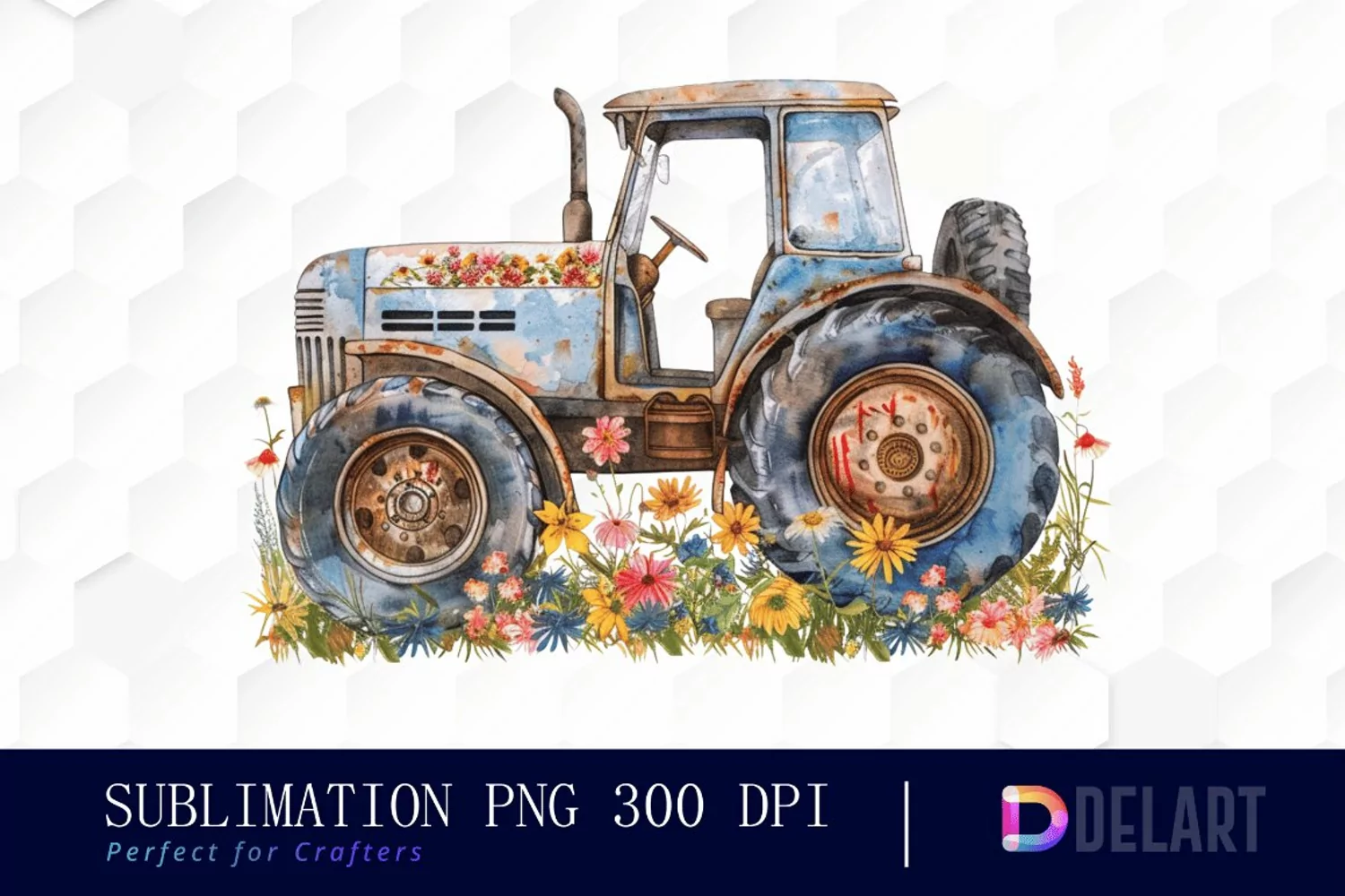 Farm Tractor Floral Watercolor Clipart product image 1