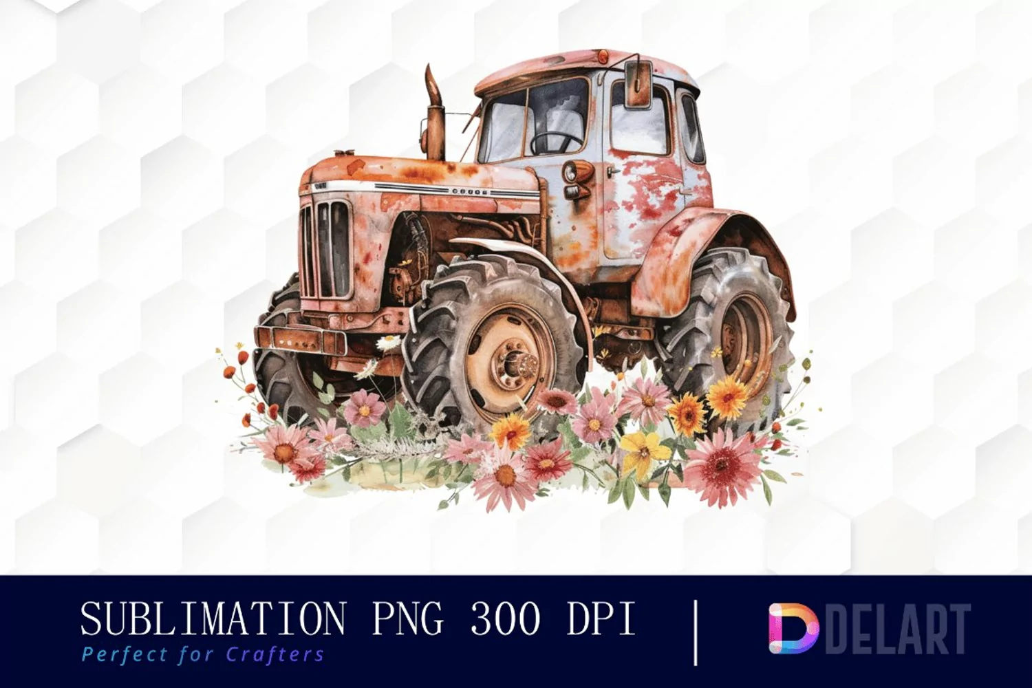Farm Tractor Floral Watercolor Clipart product image 1