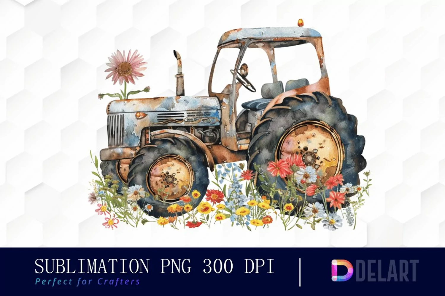 Farm Tractor Floral Graphics Clipart product image 1