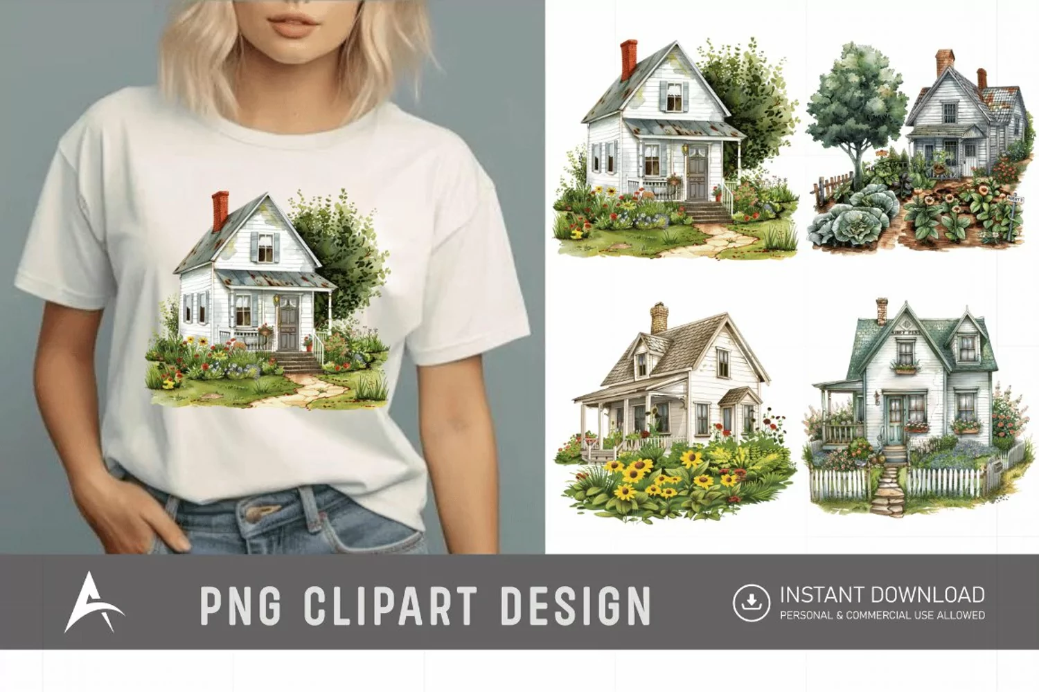 Watercolor Farmhouse Clipart product image 1