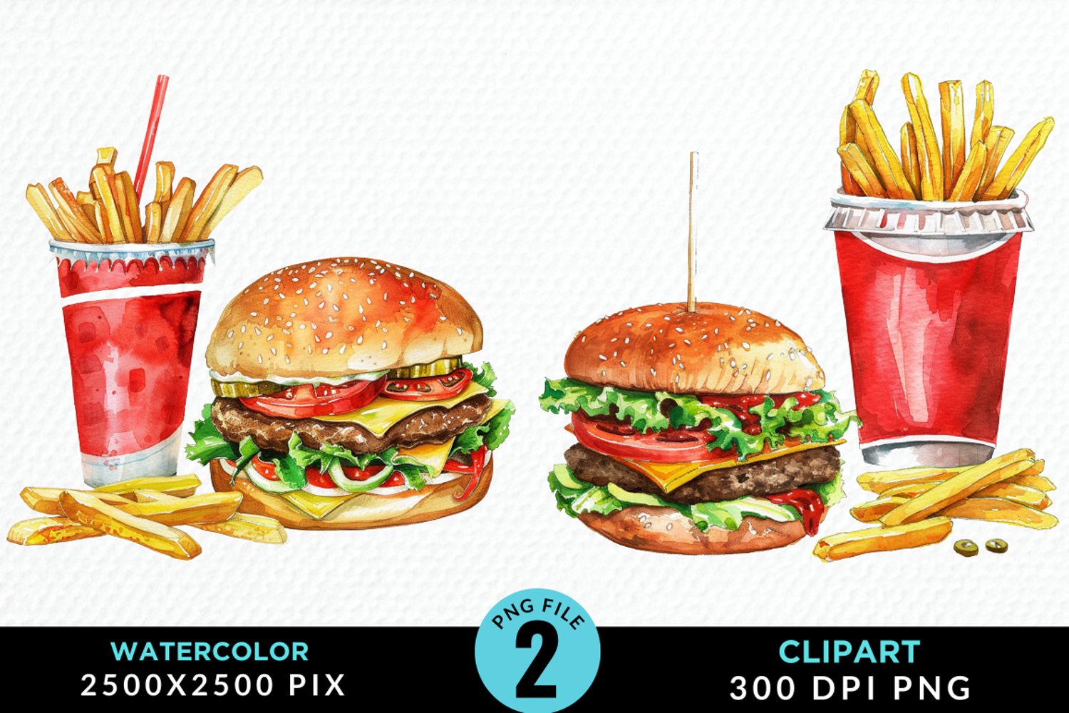 Watercolor Fast Food Graphic Clipart product image 1