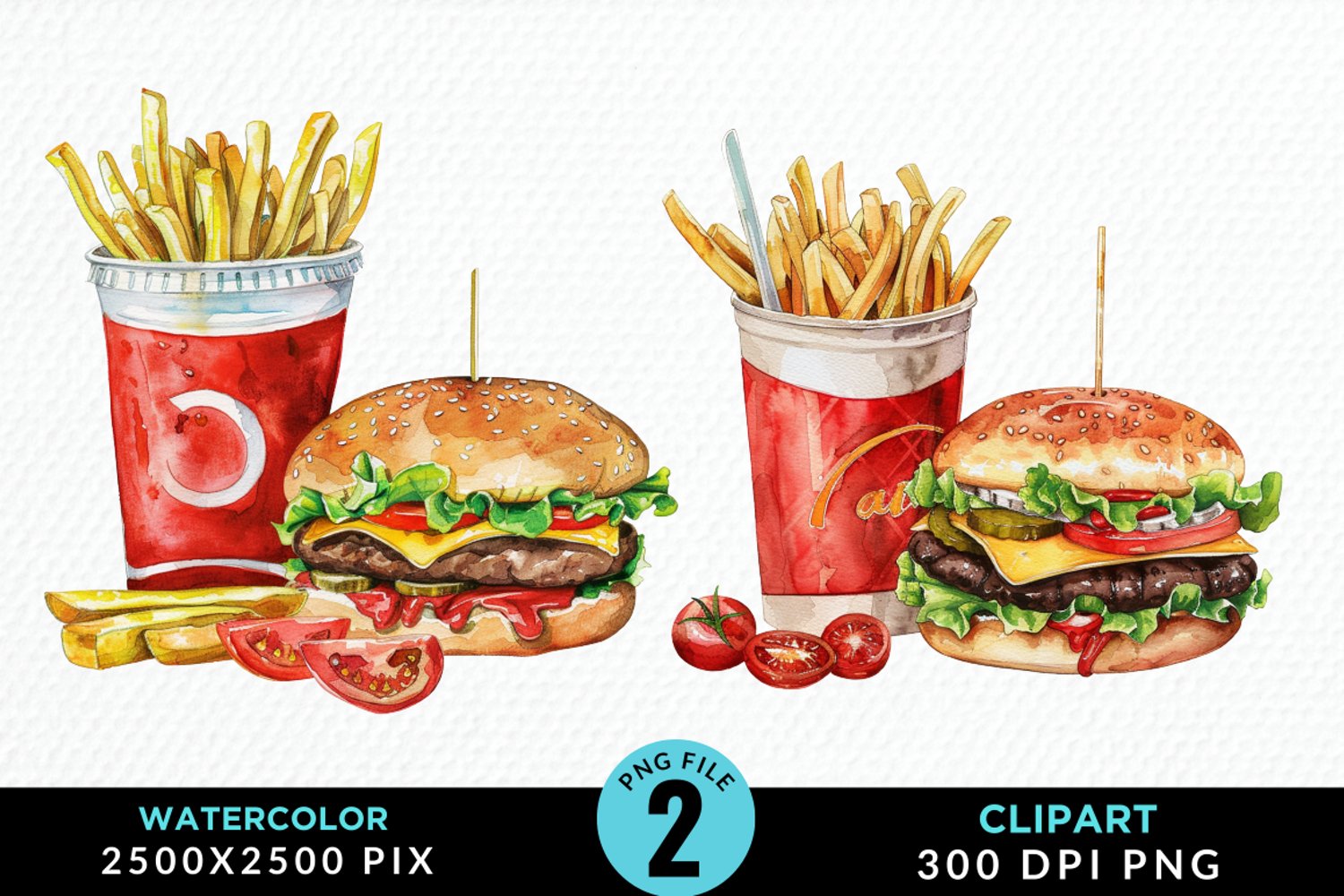 Watercolor Fast Food Graphic Clipart product image 1