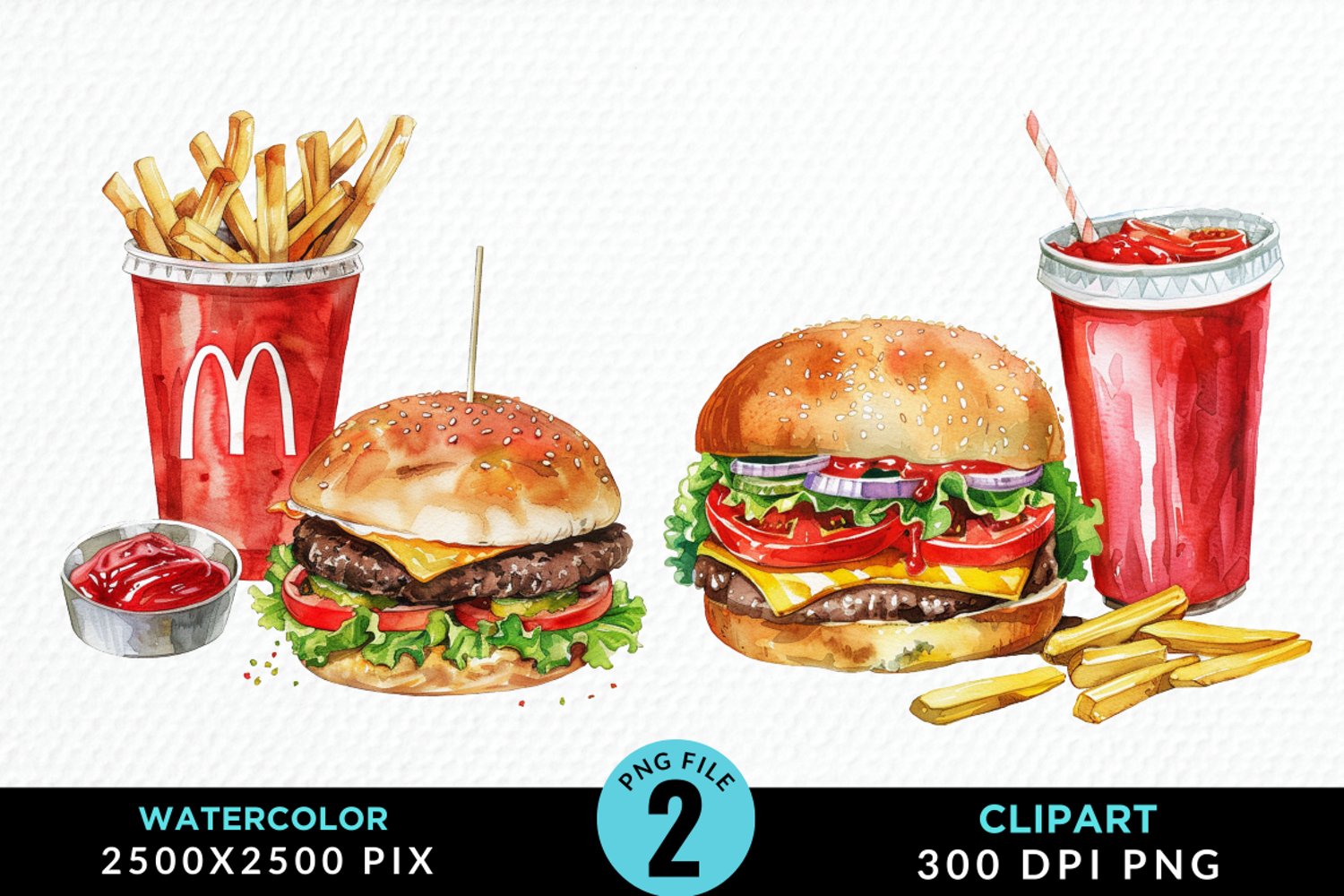 Watercolor Fast Food Graphic Clipart product image 1